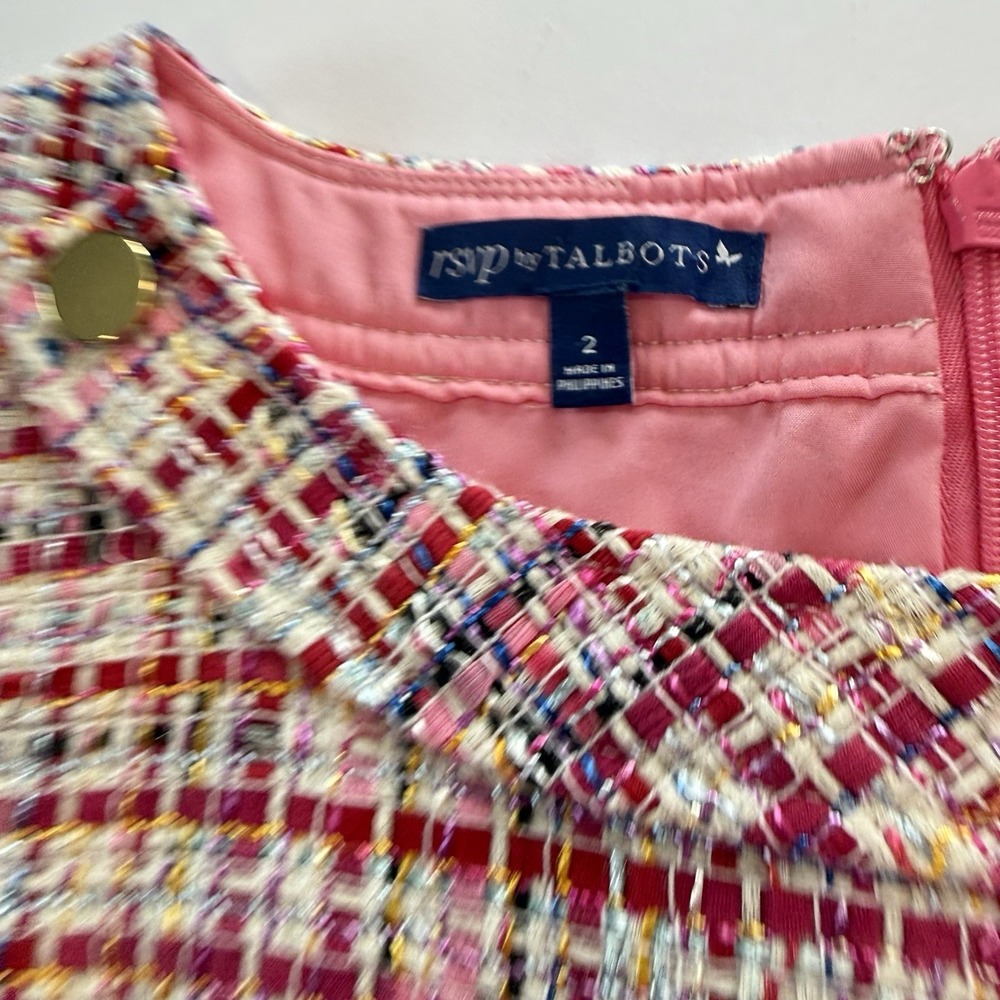 Talbots Pink Ribbon Tweed Sleeveless Shift Dress Size 2 Office Preppy - Picture 12 of 13